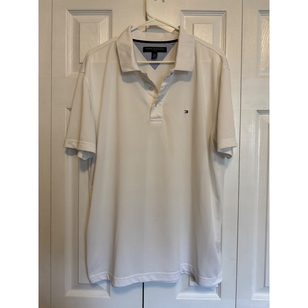 Tommy Hilfiger Golf Mens XL White Short Sleeve Performance Pique Polo Shirt